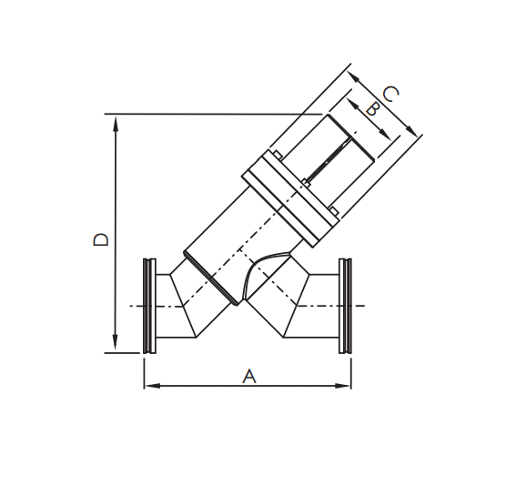 Pneumatic ISO-LF Inline Valve Dimensions