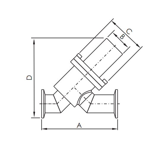 Pneumatic KF Inline Valve Dimensions